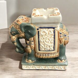 Vintage Hollywood Regency Chinese glazed ceramic elephant ashtray
